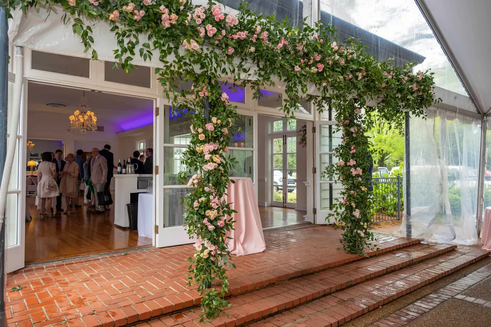 Floral arch at the entrance of a private event